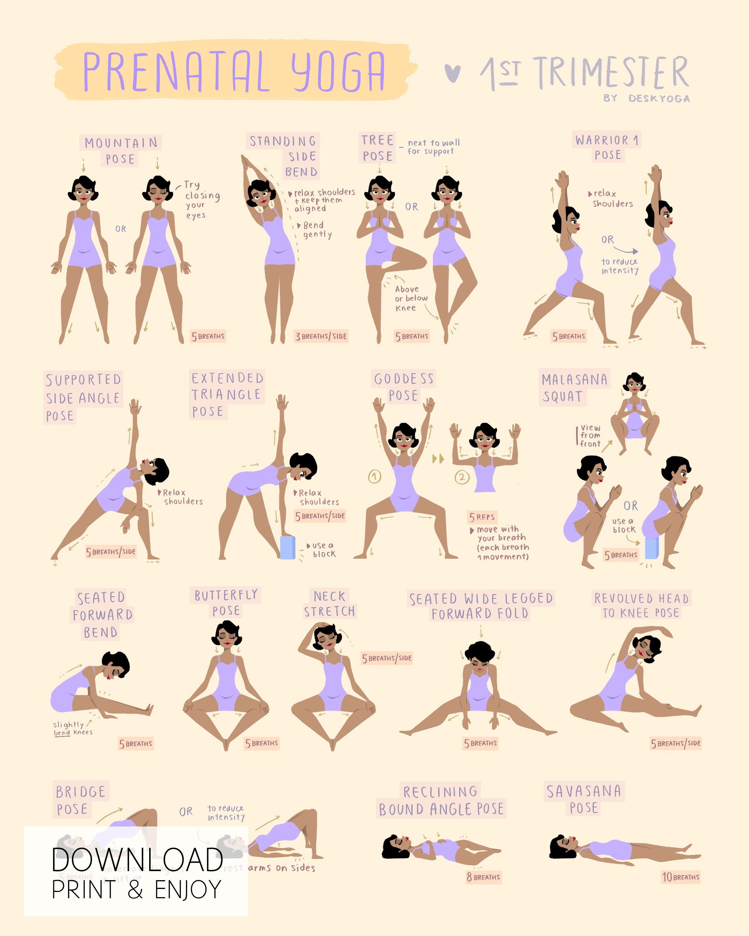 Prenatal Yoga Poster for 1st Trimester DIGITAL DOWNLOAD Pregnancy