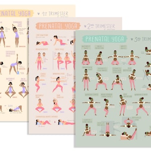 Prenatal Yoga Poster Bundle | 1st, 2nd, and 3rd Trimester for Pregnant Yoga | Digital Download | Baby Shower Gift