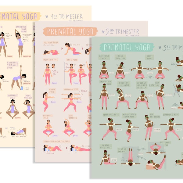 Prenatal Yoga Poster Bundle | 1st, 2nd, and 3rd Trimester for Pregnant Yoga | Digital Download | Baby Shower Gift