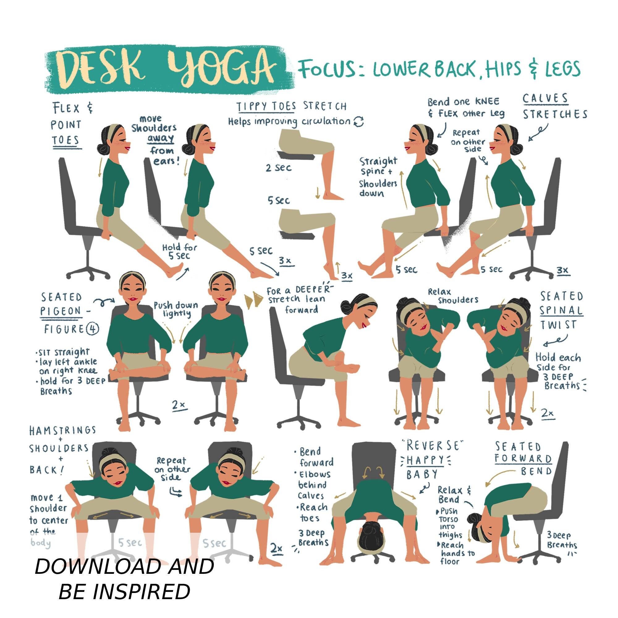 Desk Yoga Focus On Lower Body Lower Back And Hips Yoga Etsy Singapore