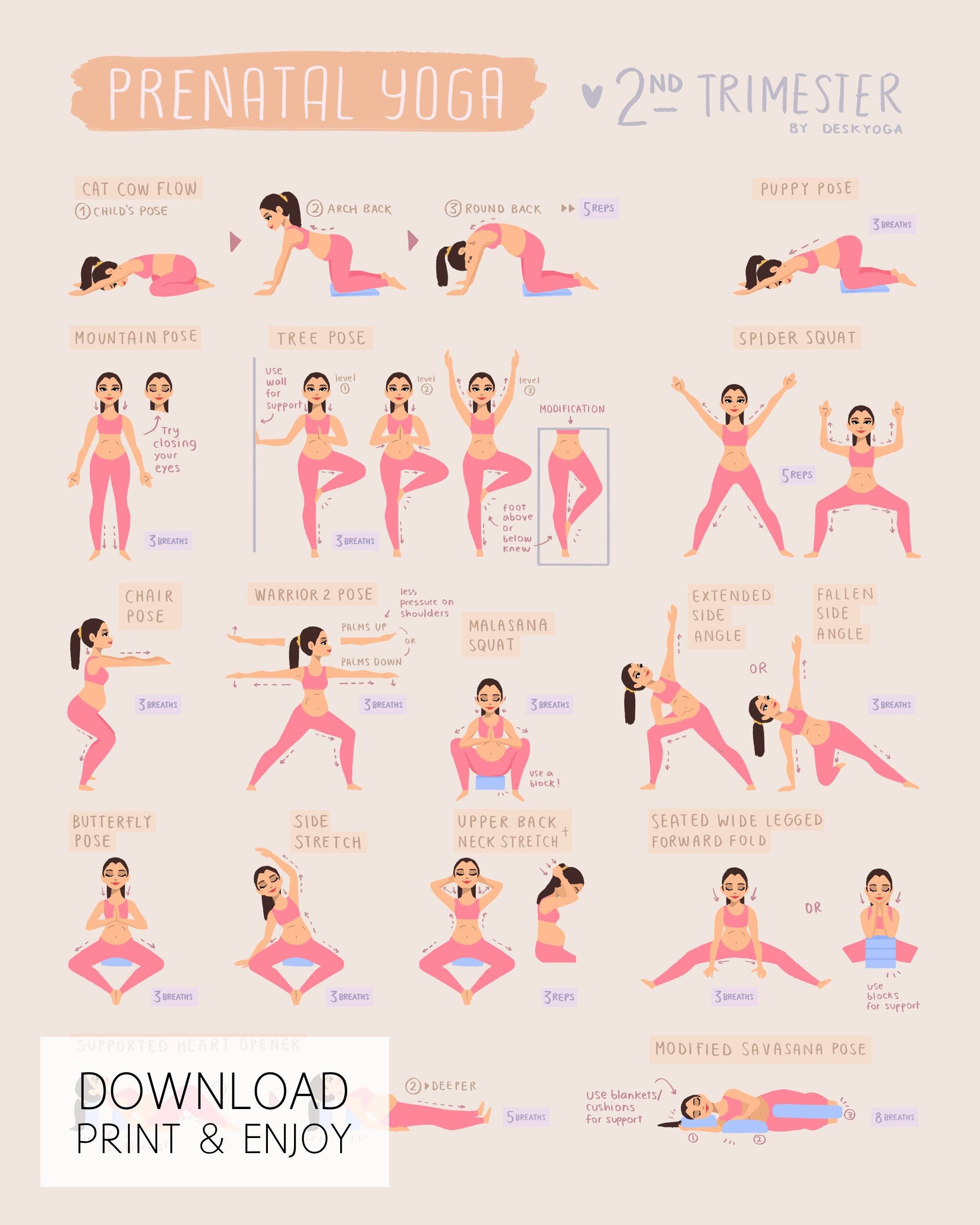 Prenatal Yoga Poster for 2nd Trimester DIGITAL DOWNLOAD Pregnancy