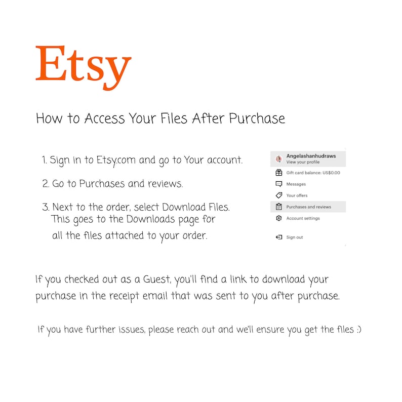 How to access your digital download files after your purchase of a Desk Yoga poster on Etsy