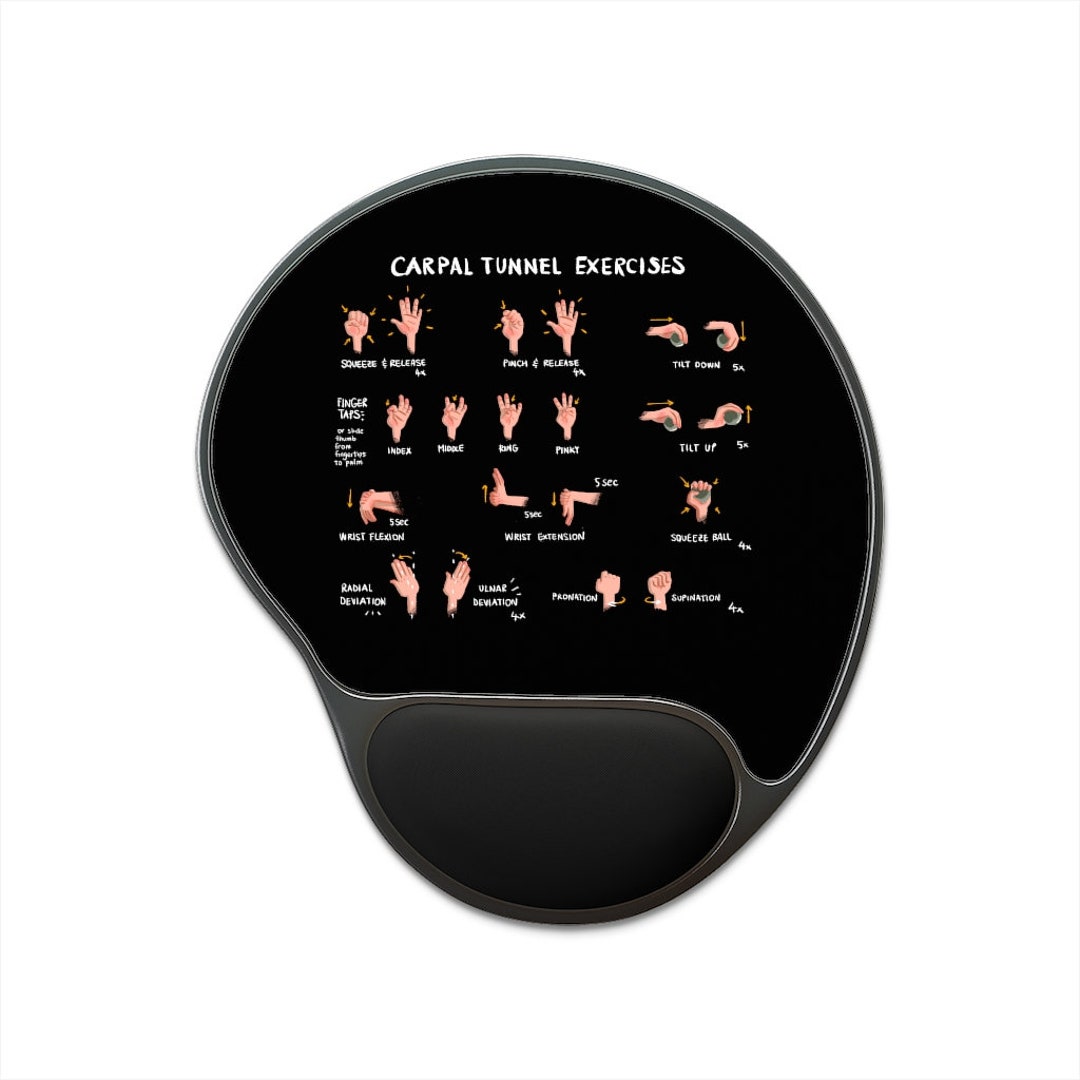 Carpal Tunnel Exercises Mouse Pad With Wrist Rest Black Hand and Wrist