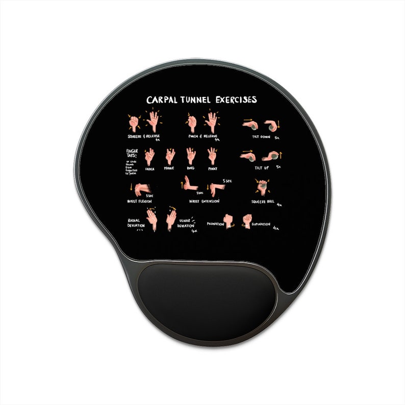 Carpal Tunnel Exercises Mouse Pad With Wrist Rest Black Etsy