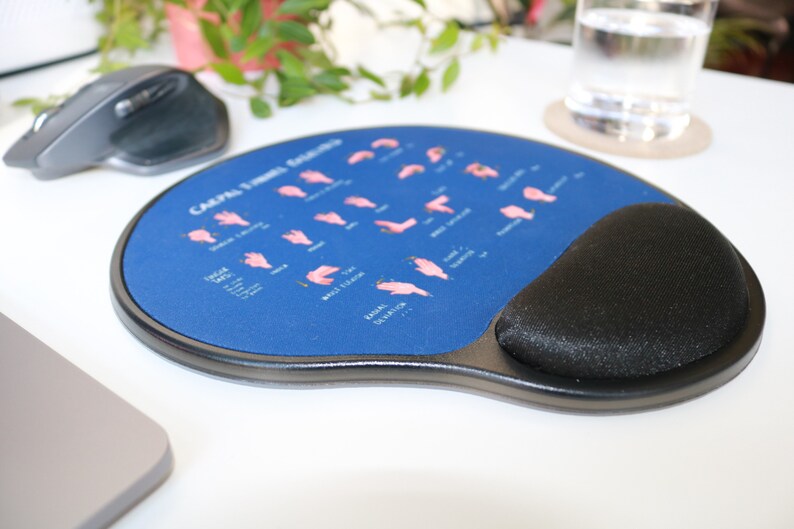 Carpal Tunnel Exercises Mouse Pad With Wrist Rest Blue Hand and Wrist