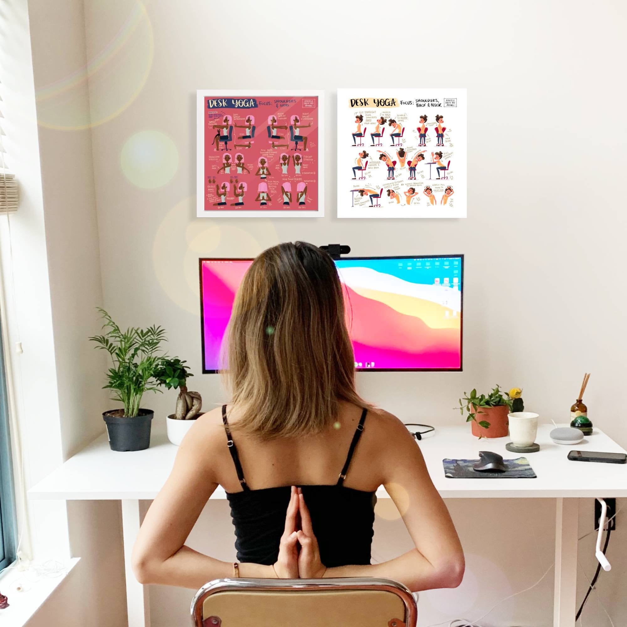 desk yoga print white yoga pose print home office print etsy