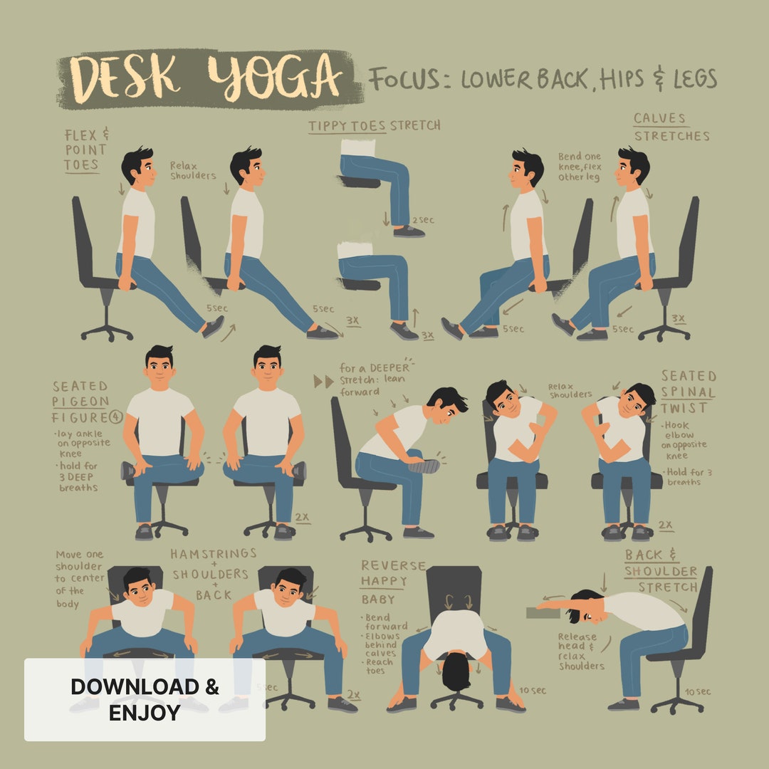 Desk Yoga for Lower Body | Chair Yoga | 8x8 In, 8x10 In, 16x20 In - Etsy