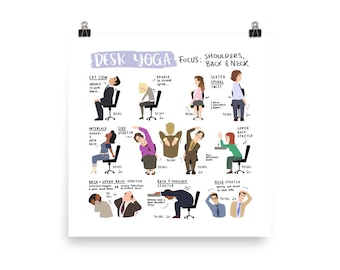 Desk Yoga Focus on Shoulders, Back and Neck Chair Yoga Office Yoga Yoga  Poses Work From Home Yoga 8x8 In, 8x10 In, 16x16 In -  New Zealand