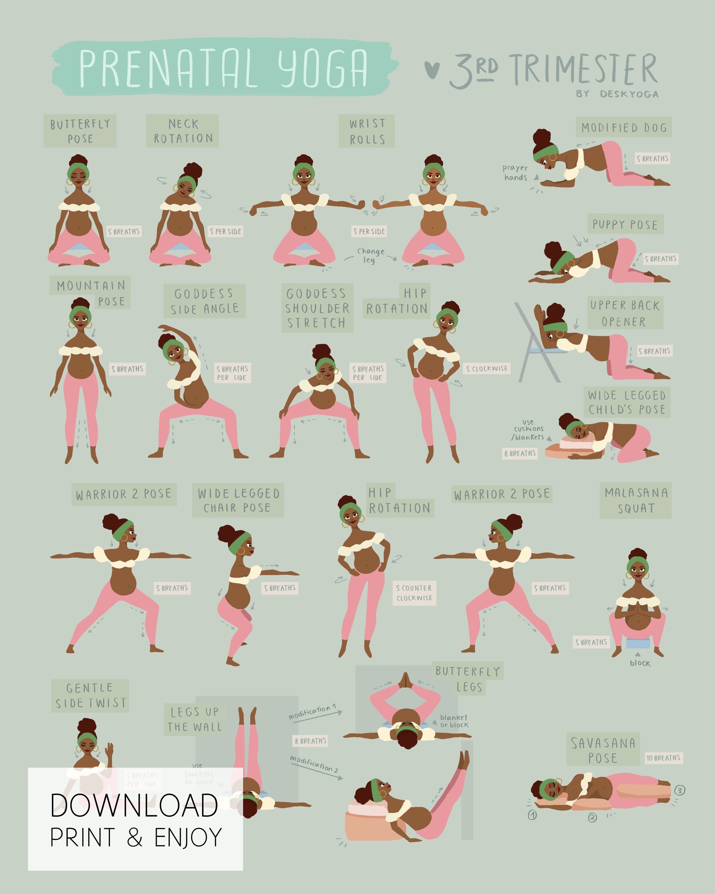 Prenatal Yoga Poster for 3rd Trimester DIGITAL DOWNLOAD Pregnancy