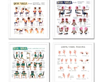 Desk Yoga - **Bestsellers Bundle** WHITE | Office Yoga Print | Yoga at your Desk | Work From Home Yoga | Carpal Tunnel Exercises