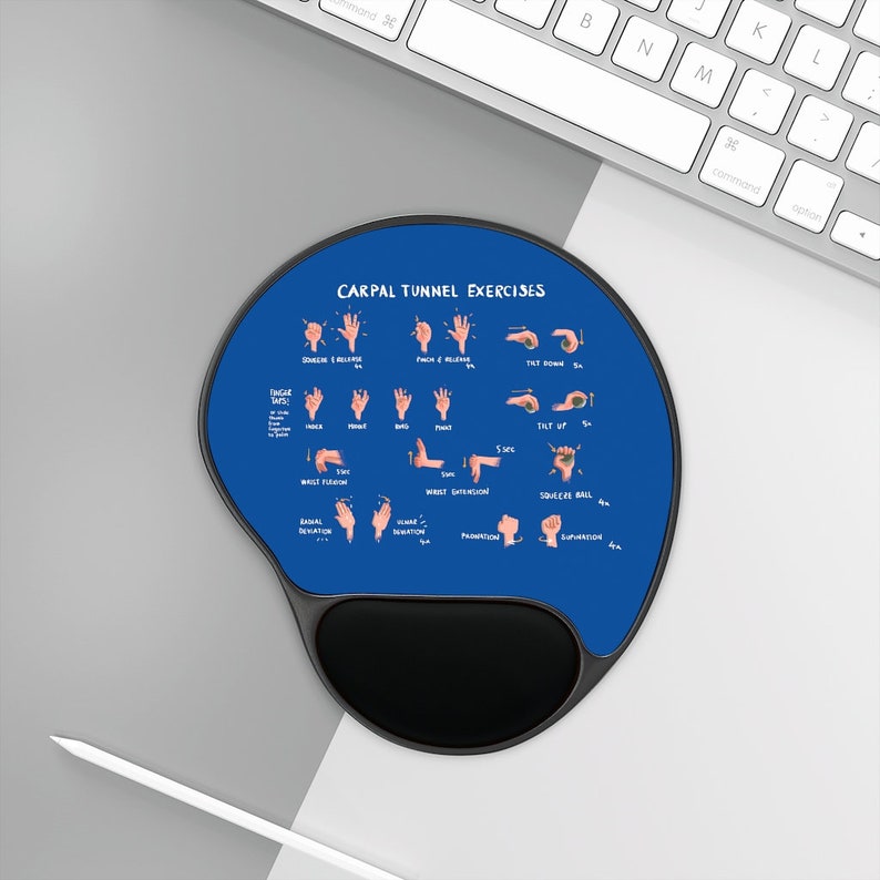 Carpal Tunnel Exercises Mouse Pad With Wrist Rest Blue Hand and Wrist