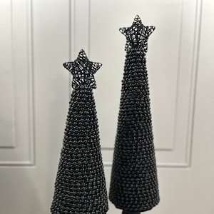 Black Beaded Christmas Trees: Gothic Spooky Decor (Set of 2)