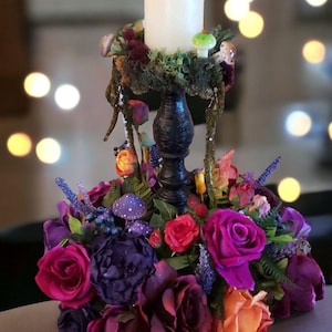 Woodland Wedding Table Centerpiece: Faux Moss, Blossoms & Handmade Mushrooms