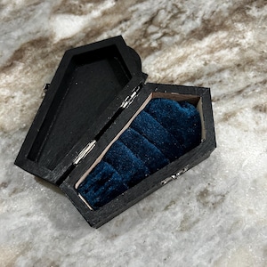 Coffin sized velvet ring box. Coffin ring box, two ring ring box Wedding and engagement. Gothic wedding. Proposal ring box Halloween wedding