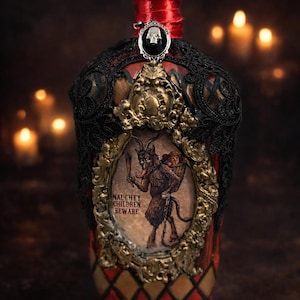 Krampus Gothic Bottle Decor | Dark Vintage Christmas Accent (Decorative Use Only)