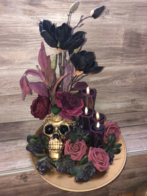 Skeleton Wedding Gothic Decor Table Centerpiece-red/black Flowers-skull  Decor-wedding Bride-groom Decor-dark Decor Centerpiece Flowers-ooak 