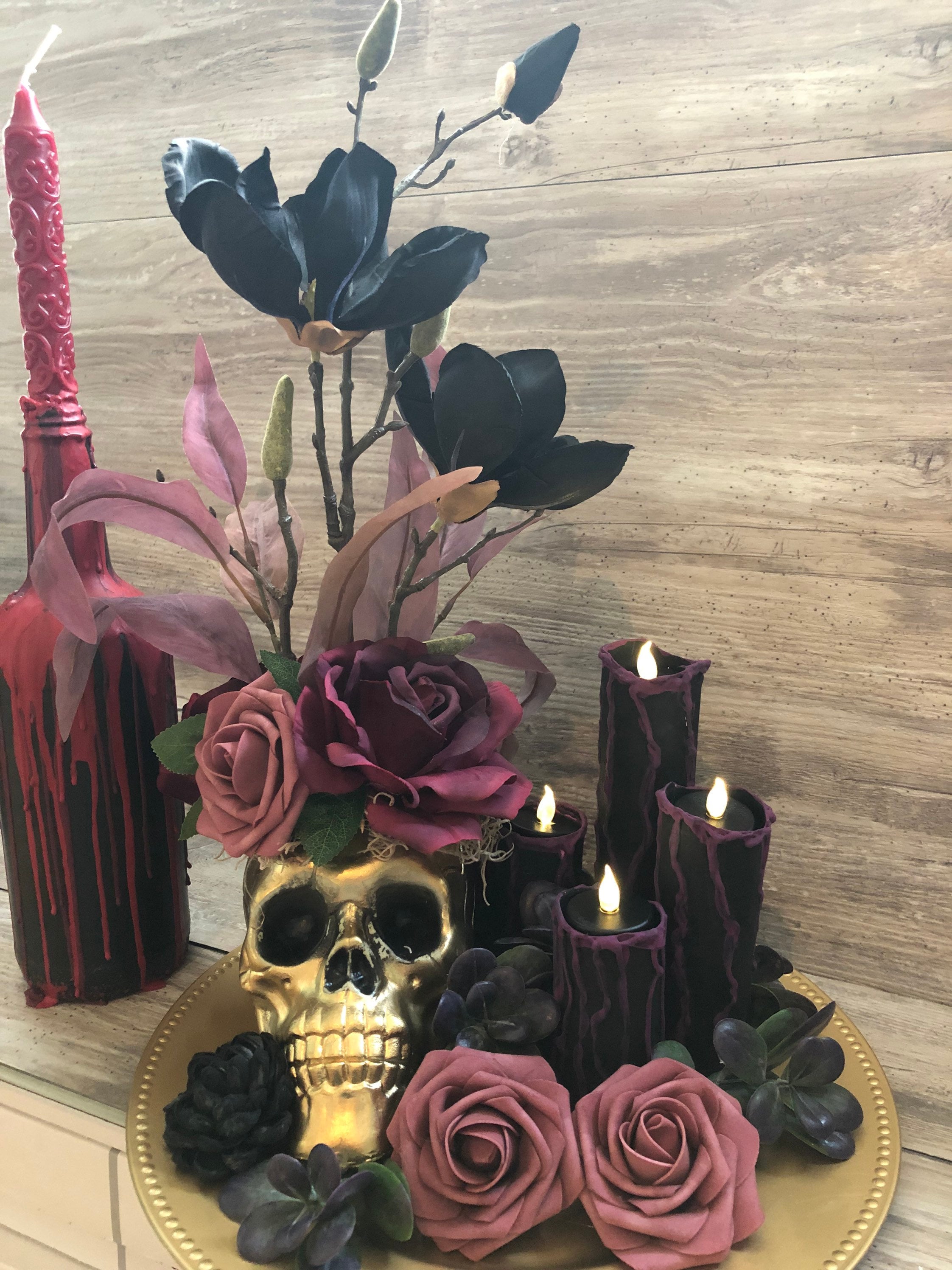 Skull floral arrangement Halloween wedding centerpiece Etsy