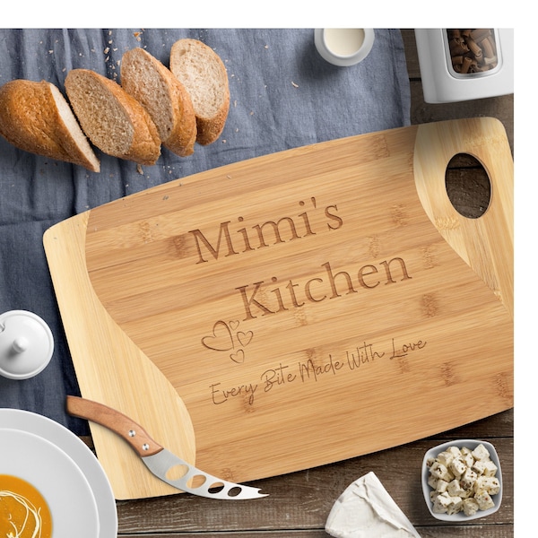 Gift For Mimi | Mimi's Kitchen Bamboo Cutting Board | Mimi's Kitchen Every Bite Made With Love Cutting Board | Personalized Grandma Gifts