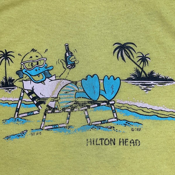 80's TEE JAYS Hilton Head South Carolina 50/50 Single Stitch Tank Top T Shirt - Unisex, Size Large