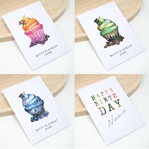 A6 Personalisierte Geburtstagskarte mit Namen  | Ruhrpott | Cupcake Aquarell | Klappkarte Geburtstag | Ruhrgebiet Förderturm Schlägel Eisen