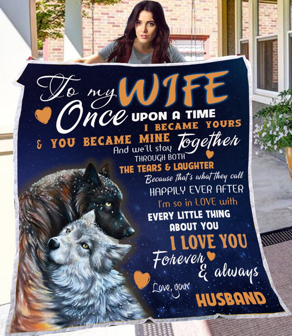 Personalized To My Wife Blanket Couple Wolf BLanket Perfect Etsy