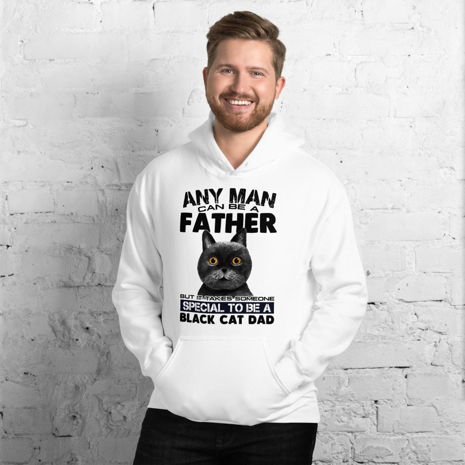 Any Man Can Be Father BLack Cat Dad HoodiesCat Dad Hoodies Etsy