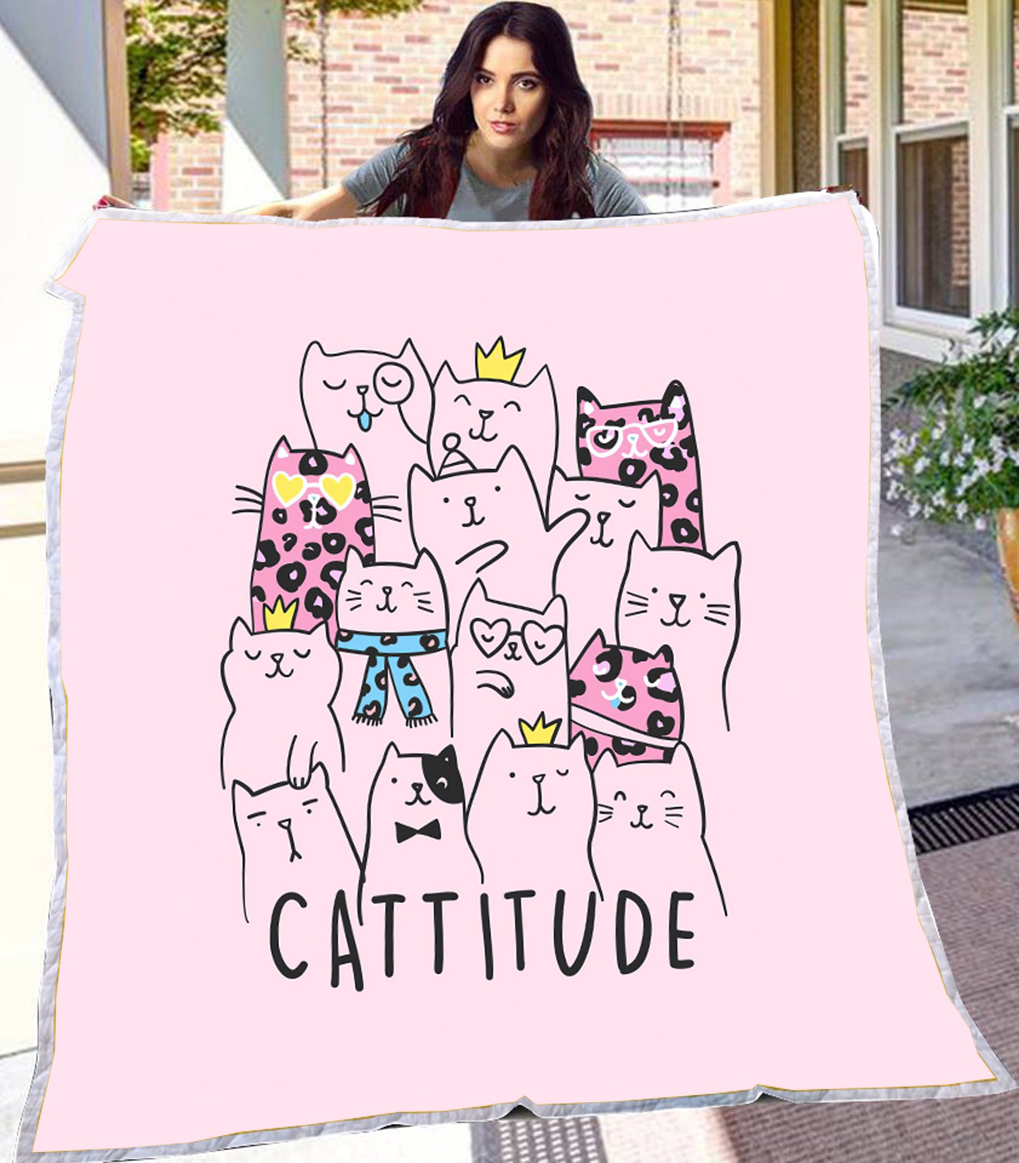 Cattitude Blanket Meow Fleece Blanket Cat Mom Blanket Cat Etsy