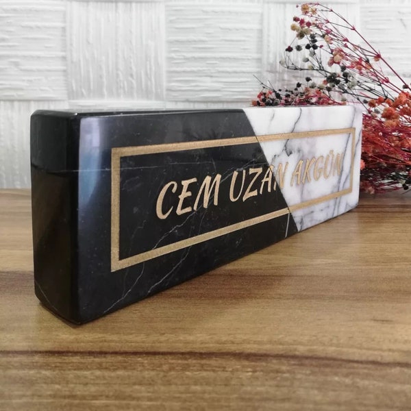 Personalized Desk Name Plate Marble, Marble Name Plate , Black White Marble Name Plates