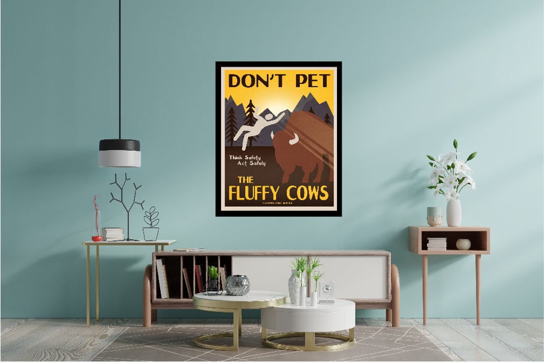 Funny Wildlife Safety Wall Art. Shows Bison and Hiker Acting Unsafe