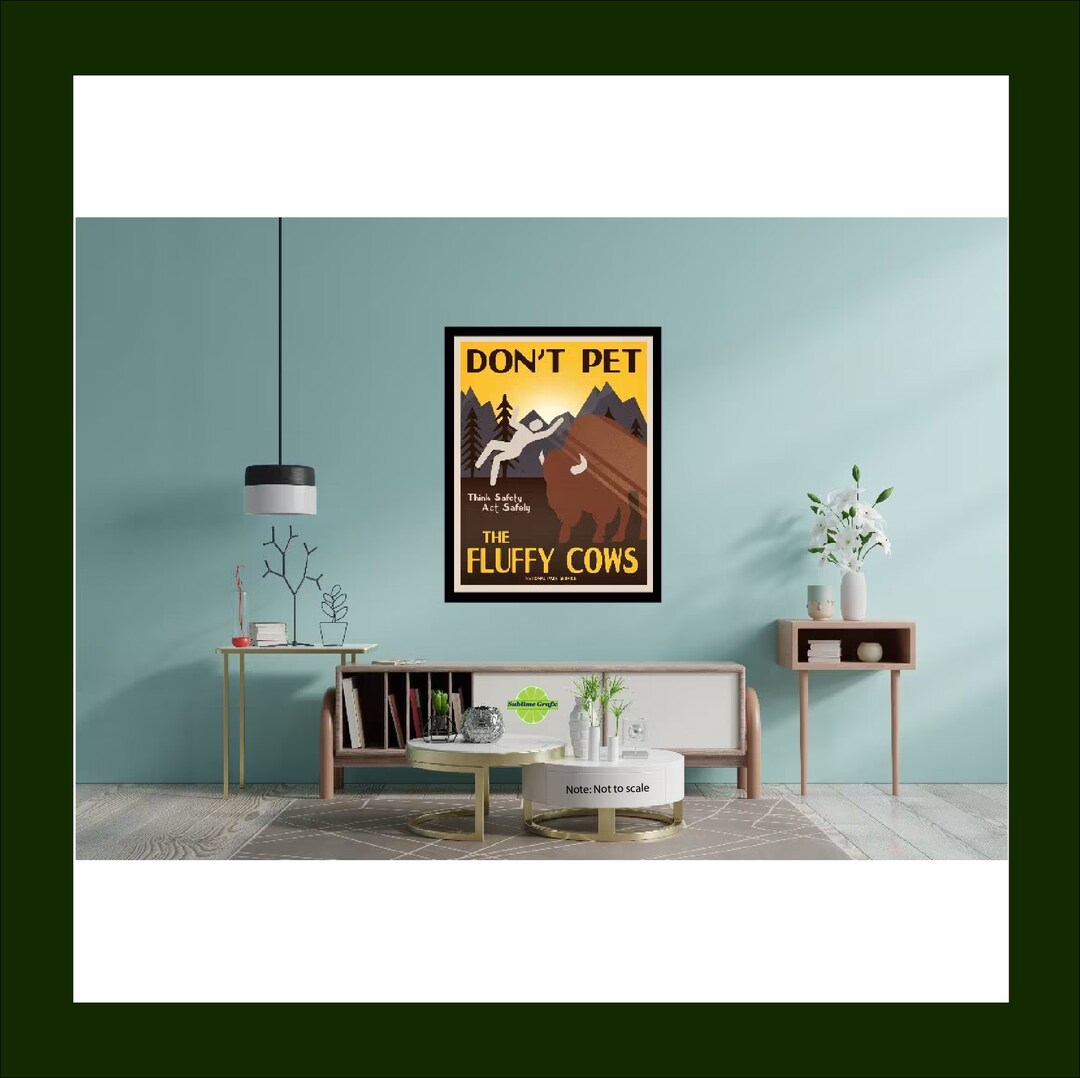 Funny Wildlife Safety Wall Art. Shows Bison and Hiker Acting Unsafe