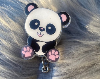 Carrete de insignia intercambiable Panda, titular de identificación de animales, carrete de insignia retráctil de panda sentado, lindo titular de identificación de animal bebé, maestro, enfermera