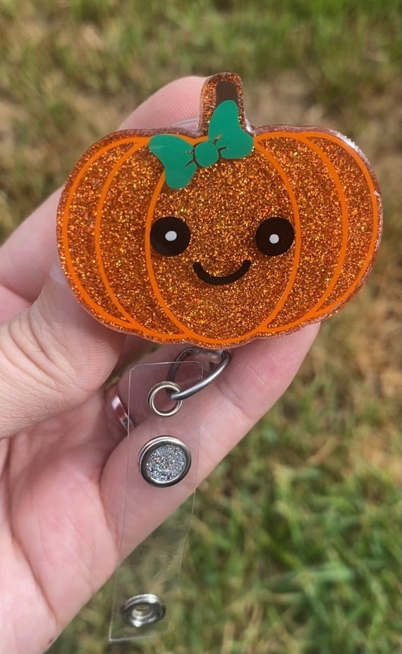 Cute Pumpkin Face Interchangeable Badge Reel, Kawaii Halloween