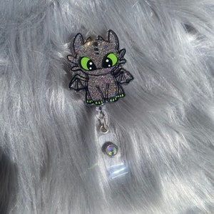 Cartoon Dragon Interchangeable Badge Reel, Cartoon Character Badge Reel, Retractable Cute Dragon ID Card Holder, Magical Dragon Key Card