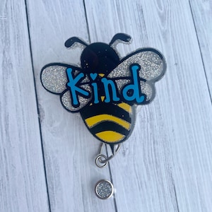 Carretel de crachá intercambiável tipo abelha, cartão de identificação retrátil de bondade, porta-chaves be kind, assuntos de bondade, crachá de professor, crachá de enfermeira