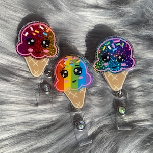 Ice Cream Cone Austauschbare Abzeichen Rolle, Sommer Regenbogen Eis Eis einziehbar ID Tag, Krankenschwester ID Clip, Regenbogen Anstecker Pride, Lehrer