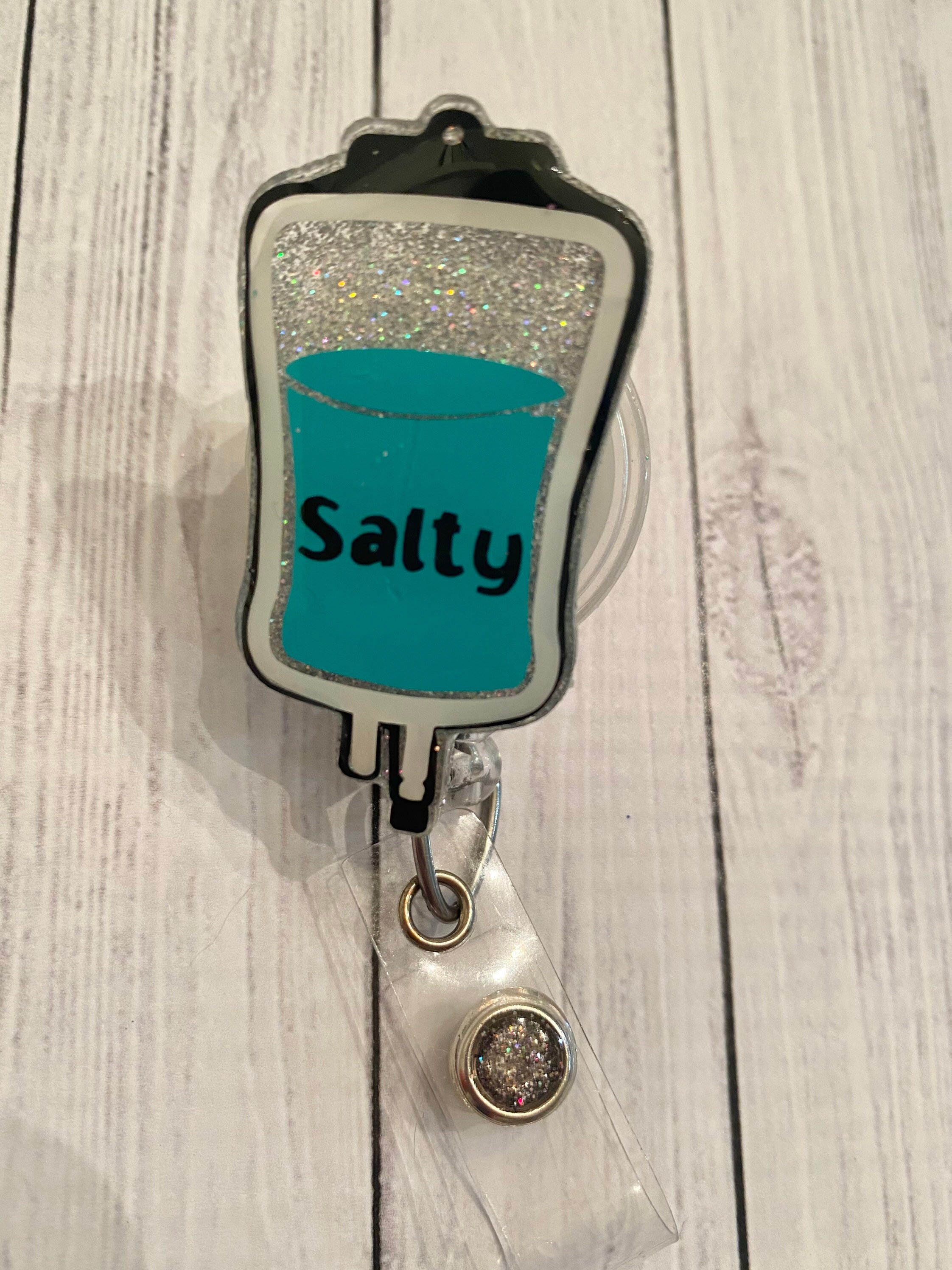 Salty IV Bag Interchangeable Badge Reel, Retractable IV Bag Badge