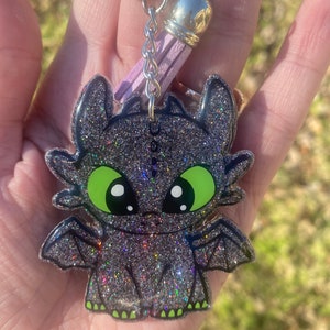 Cartoon Dragon Keychain, Movie Character Keyring, TV Show Character, Dragon, Magical Creature, Magic, Cute Dragon, glitter