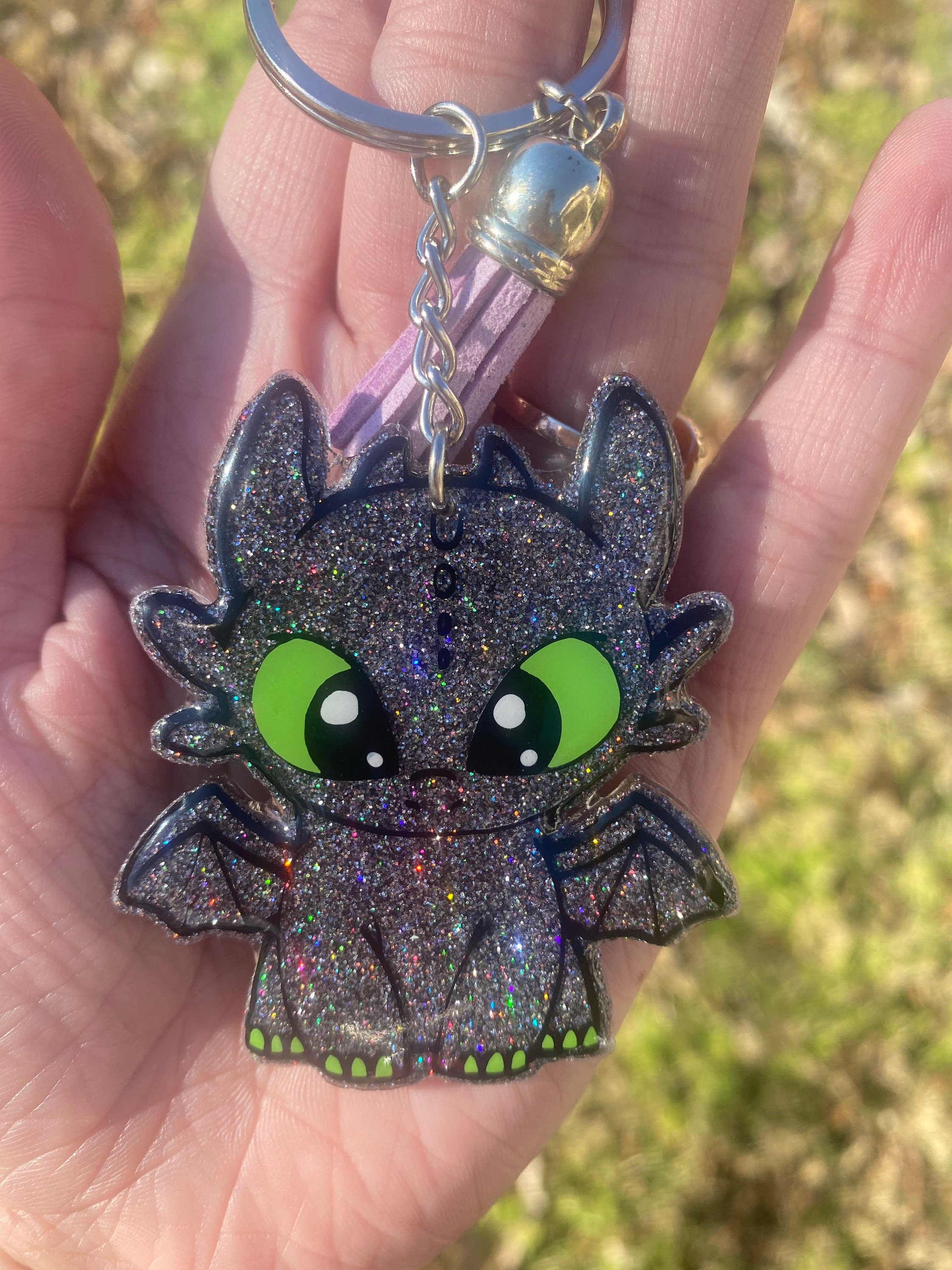 Cartoon Dragon Keychain, Movie Character Keyring, TV Show Character,  Dragon, Magical Creature, Magic, Cute Dragon, glitter