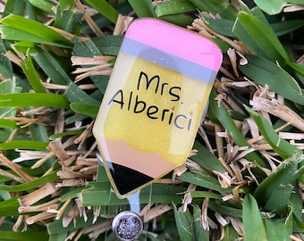 Personalized Pencil Teacher Interchangeable Badge Reel, Teacher Retractable Badge Reel, ID Holder, Teacher Appreciation, Back to School