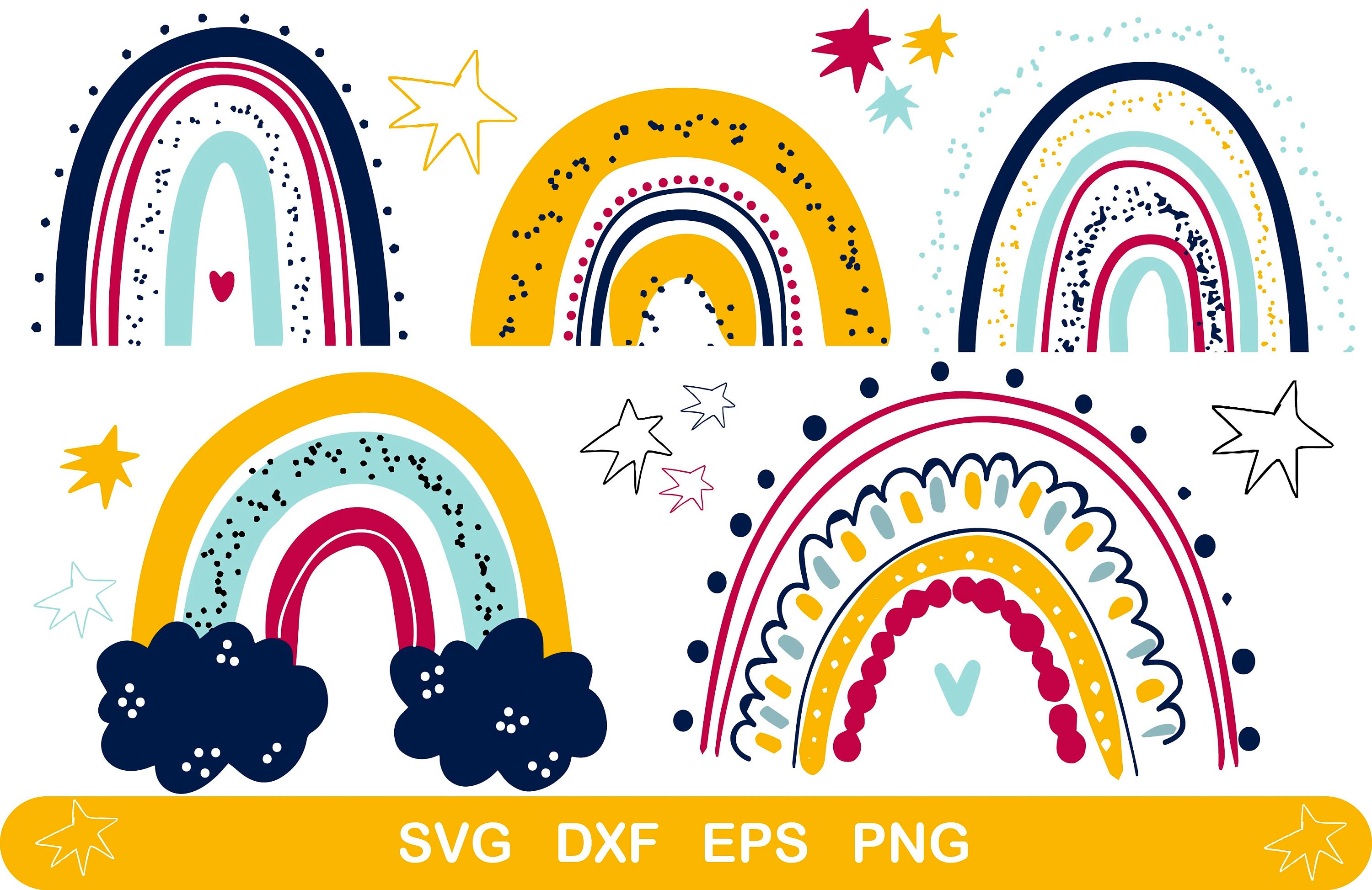 Rainbow Svg Clipart Bundle Hand Drawn Boho Rainbow Png Svg | Etsy