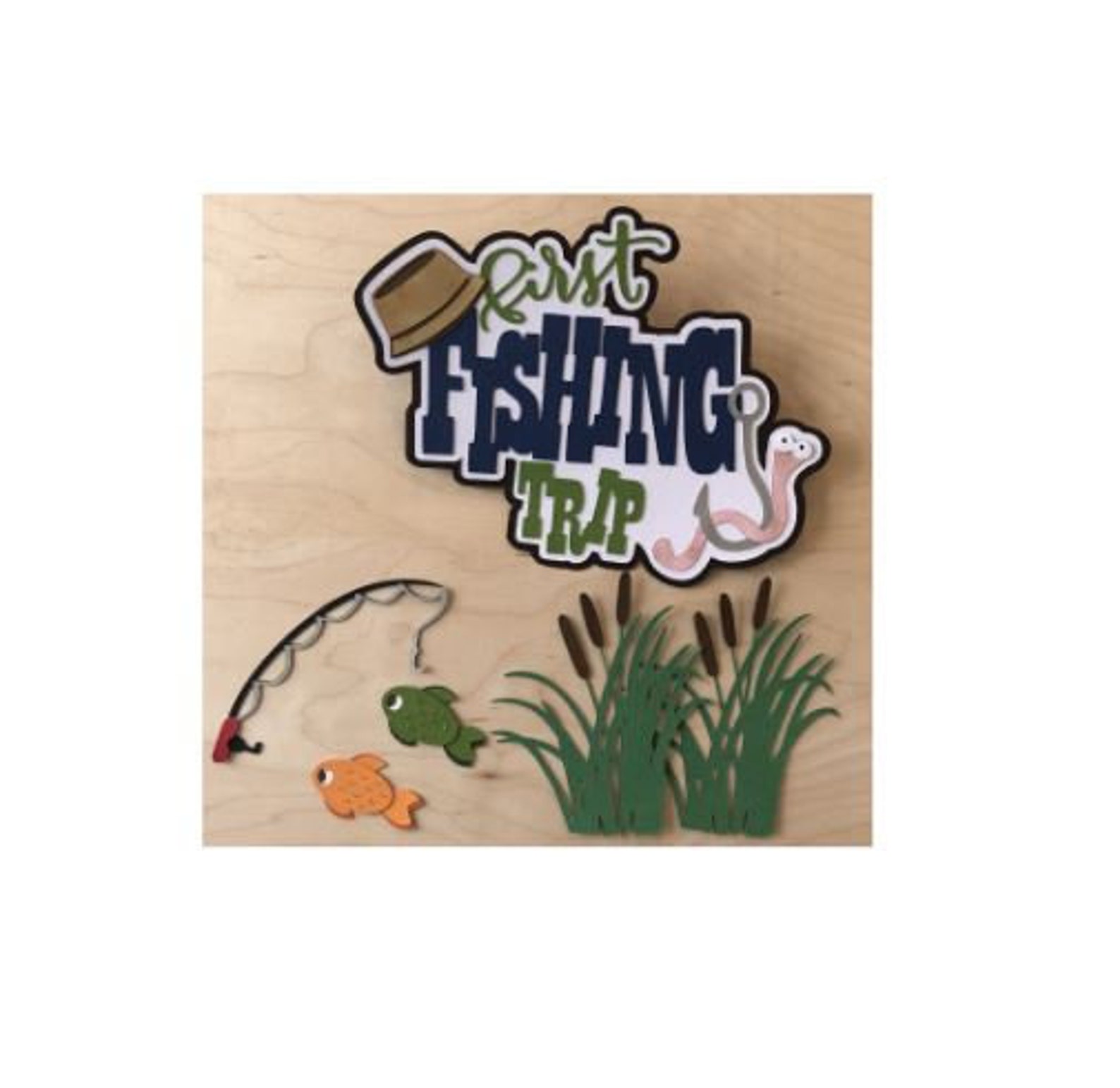 First Fishing Trip Die Cuts Scrapbooking Premade Title Paper Piecing