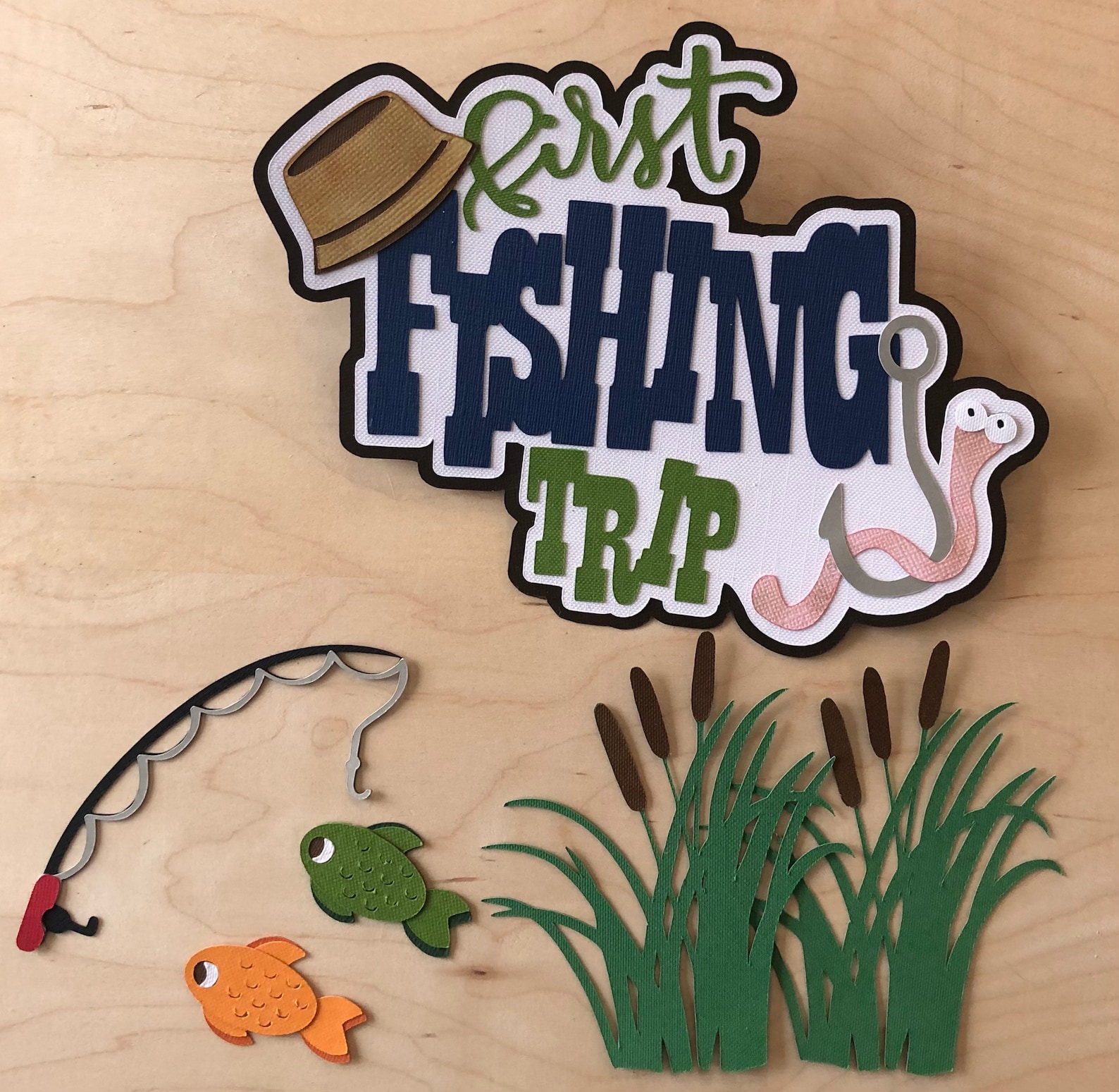 First Fishing Trip Die Cuts Scrapbooking Premade Title Paper Piecing