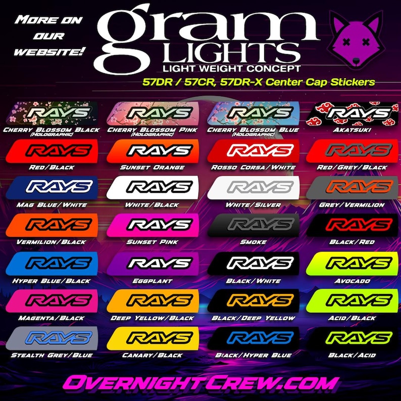 Rays Gram Lights 57DR / 57CR, 57DR-X Center Cap Stickers (4 PCS) image 1