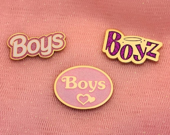 BOYS Retro Toy Dolls Purple Pink Glitter Gold Hard Enamel Pins
