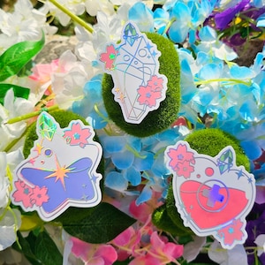 Stickers holographiques transparents RPG Kawaii Sakura HP MP et potion de résurrection
