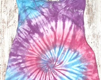 Swirl Tie Dye Tank Top – Handmade Boho Sleeveless Shirt, 100% Cotton Festival Top, Colorful Summer Tie Dye Tee
