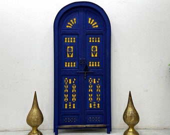 ARTISTIC MOROCCAN DOOR, Unique Handmade Carved Wooden Door, Blue Majorelle and Yellow, chefchaouen door, Wall door, Decor Door, Riad door,