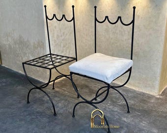 Sculptural Bow Iron Chair – Hand-Forged Artistic Metal Dining Chair with Multiple Cushion Options, Unique Minimalist & Luxurious Design