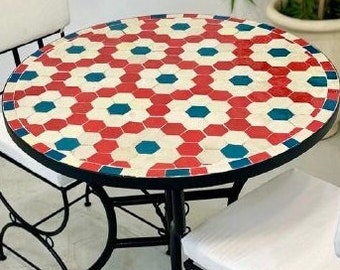 CUSTOM TILE TABLE, Moroccan Zellige Table,  Handmade Floral Table, Round Table, Patio Fourniture, Mosaic Custom Made Design, New Collection