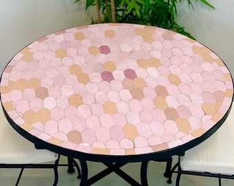 ARTISTIC MOSAIC TABLE, Custom Moroccan Handmade Zellige Table, Light Pink, Tile Table, Luxurious Patio Furniture, Round Table, Home Decor